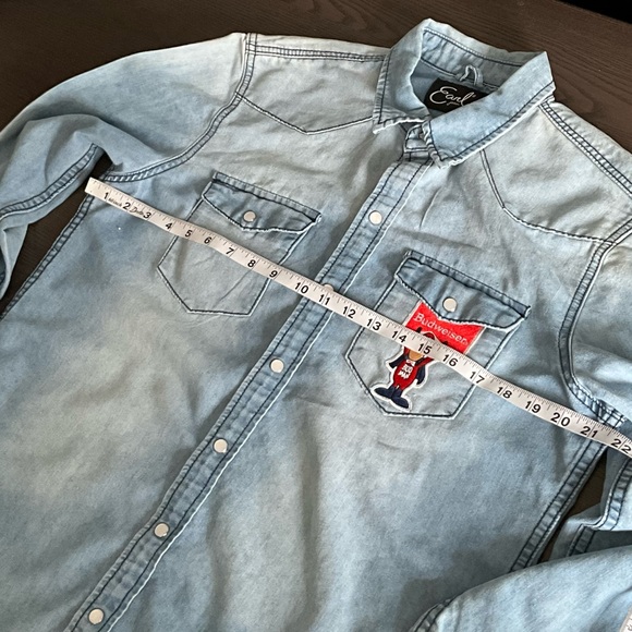 VTG-EarL Jean"Budweiser-unisex Long Sleeve Shirt, Light Blue Size L - Picture 4 of 8